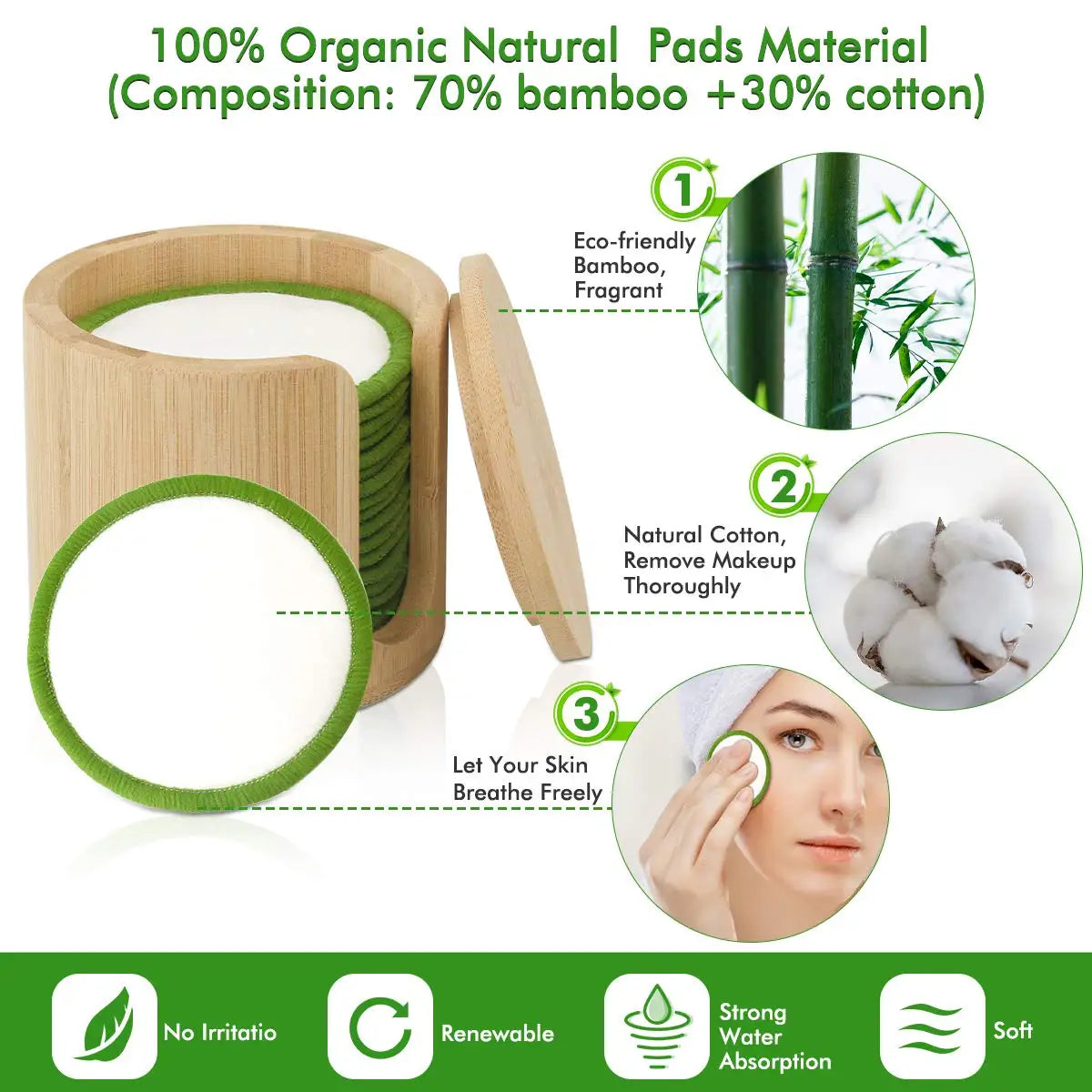 Green Glow Reusable Softies: 16 Facial Clean Pads
